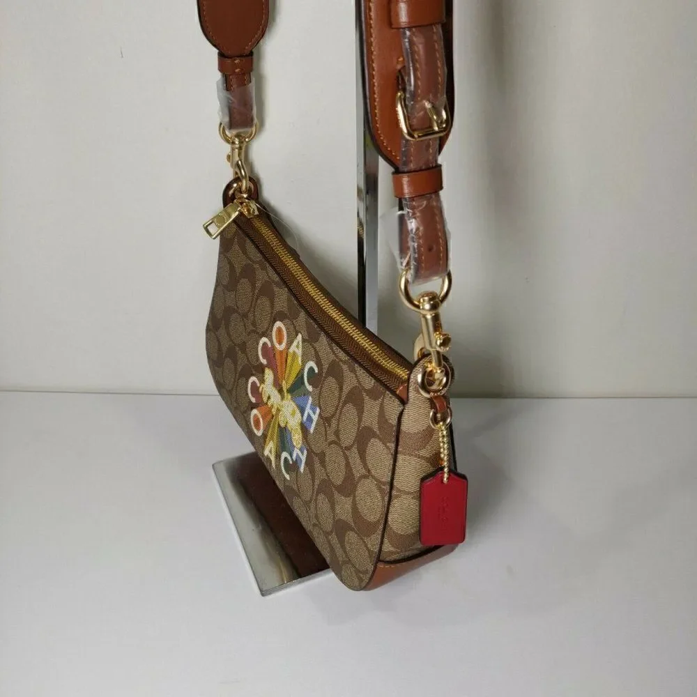 NWT COACH C6817 Jes Baguette In Signature Canvas With Coach Radial Rainbow Khaki